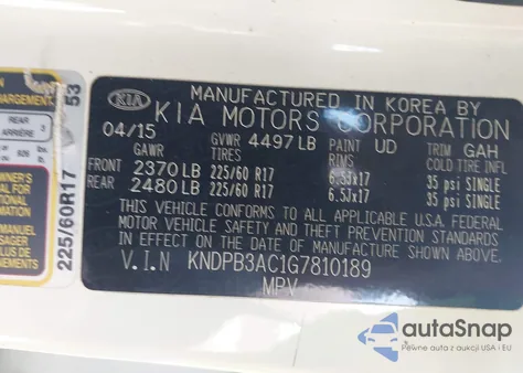 2016 Kia Sportage Lx z USA, uszkodzony, nr VIN KNDPB3AC1G7810189